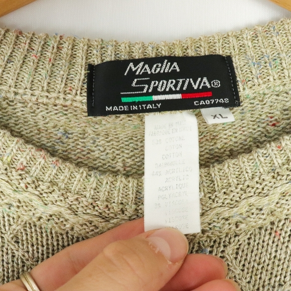 Green tan brown vintage 90s Italian knit sweater - Picture 4 of 5